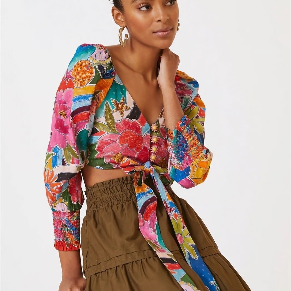 Floral Multicolor Tie-Front Crop Top